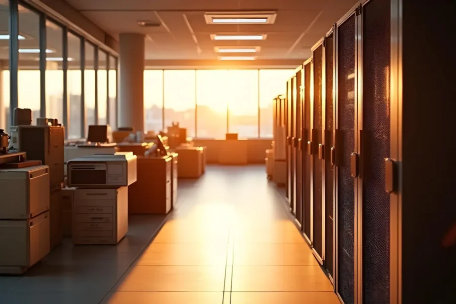 An office with waste electrical and electronic equipment (WEEE) ready to be cleared with our office clearance service.