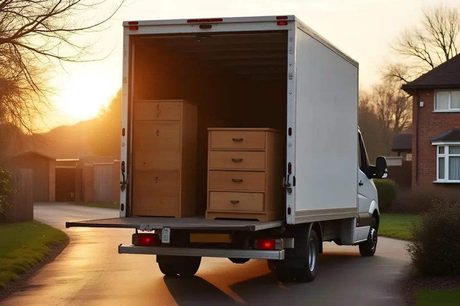 Bedford House Clearance van collecting bulky furniture from a house in Bedfordshire.