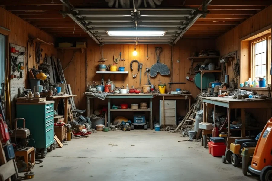 A garage full of tools and garden materials. Whether its full or partially full, we can clear your garage.