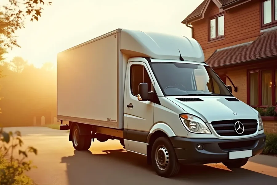 A Bedford House Clearance van outside a house, undertaking a house clearance in Bedford.
